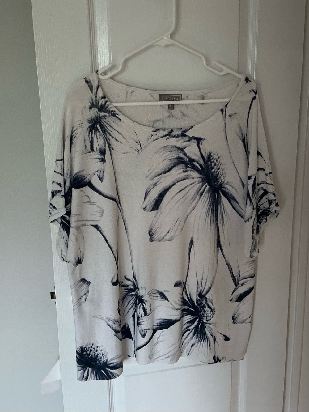 Laura Blue and Cream Floral Print Sweater
